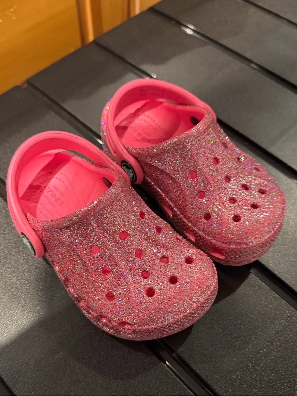 Baby Girl CROCS Toddler Baya Glitter Clogs Mules Slip On Shoes Pink 7 23 Neon